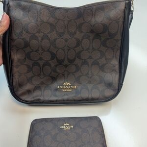 Coach Dark Brown Monogram Bag and Wallet